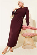 Burgundy Evening Dress with Gold Accessories