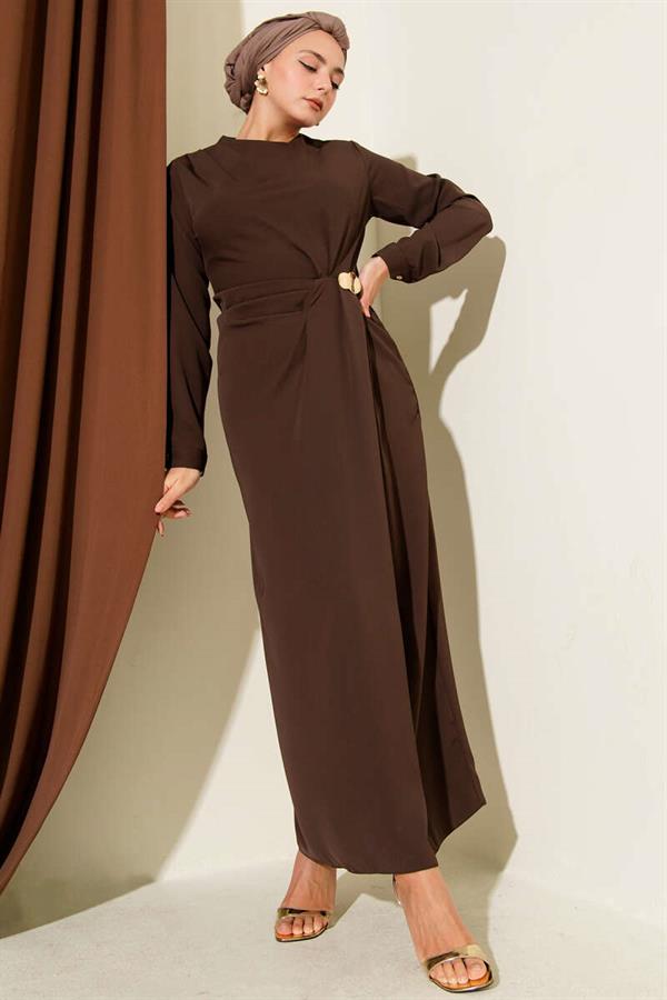 Gold Accessory Evening Dress Brown