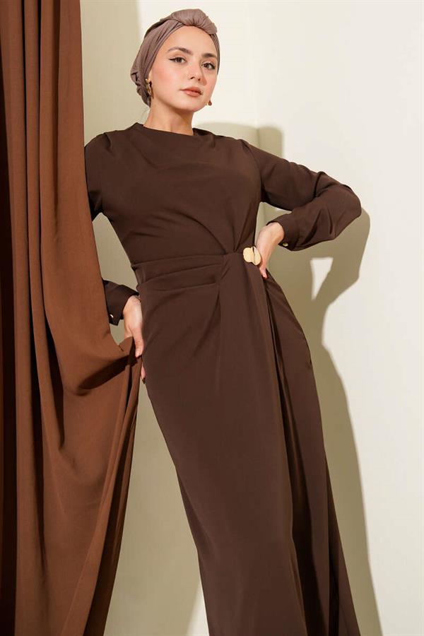 Gold Accessory Evening Dress Brown