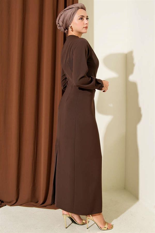 Gold Accessory Evening Dress Brown