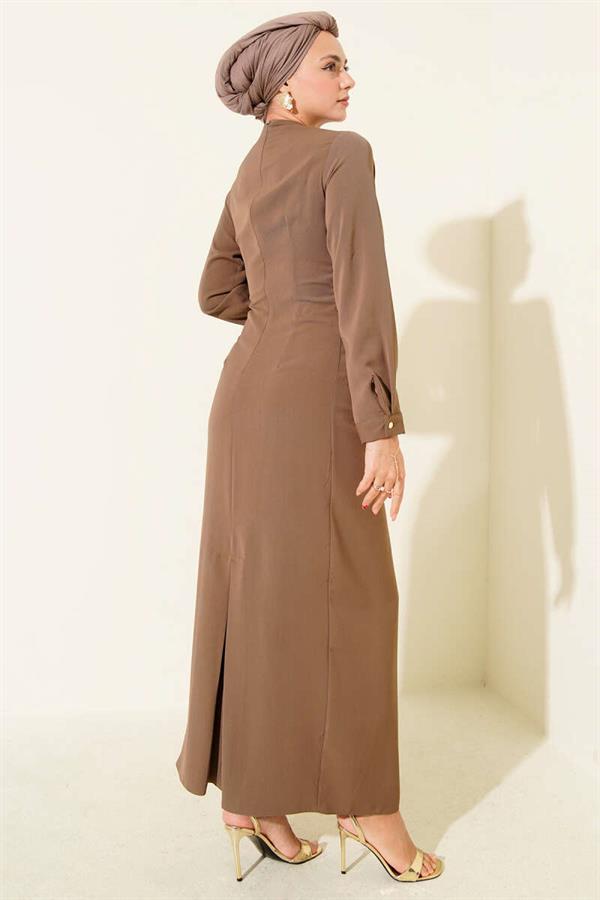Gold Accessory Evening Dress Latte