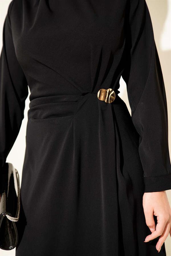 Evening Dress Black with Gold Accessories