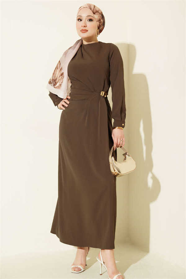 Mink Evening Dress with Gold Accessories