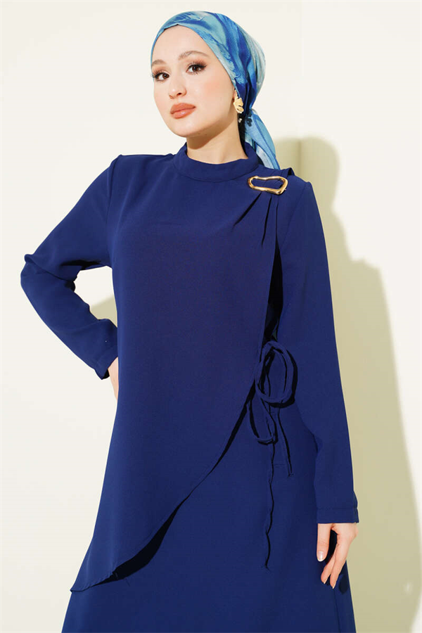 Navy Blue 2 Piece Set with Gold Accessories and Tie Back