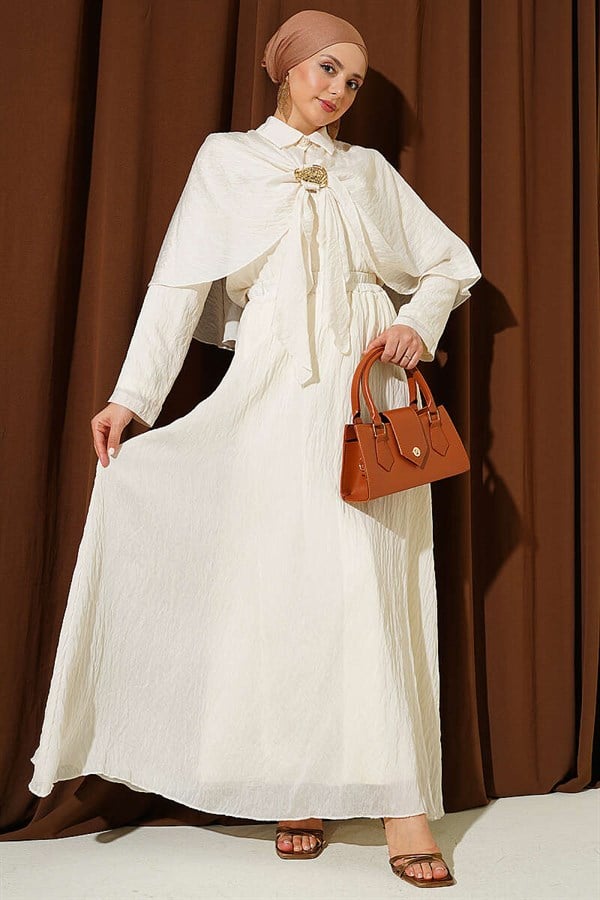 Beige Cape and Skirt 2 Piece Set with Gold Accessories