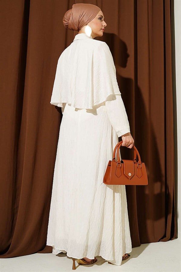 Beige Cape and Skirt 2 Piece Set with Gold Accessories