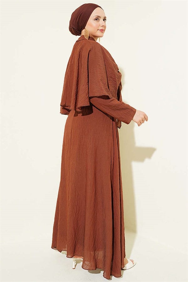 Gold Accessory Cape and Skirt 2 Piece Set in Coffee Brown