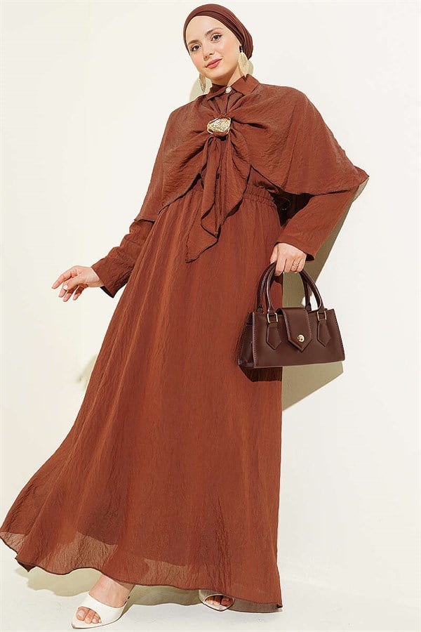 Gold Accessory Cape and Skirt 2 Piece Set in Coffee Brown