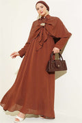 Gold Accessory Cape and Skirt 2 Piece Set in Coffee Brown