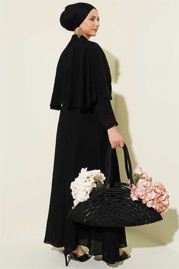 Black Cape and Skirt 2 Piece Set with Gold Accessories