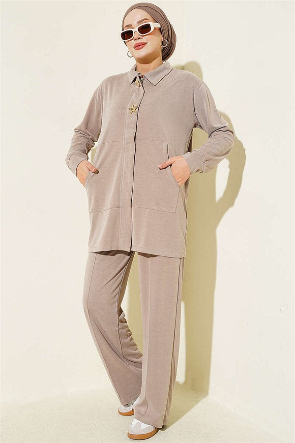 Tencel 2 Piece Set with Gold Accessories, Beige
