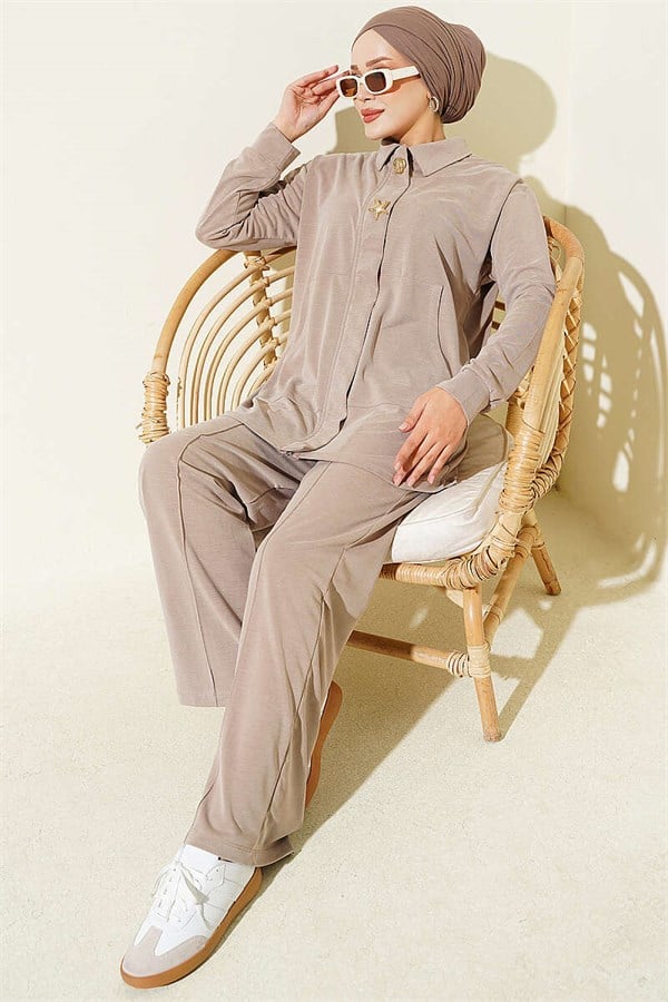 Tencel 2 Piece Set with Gold Accessories, Beige