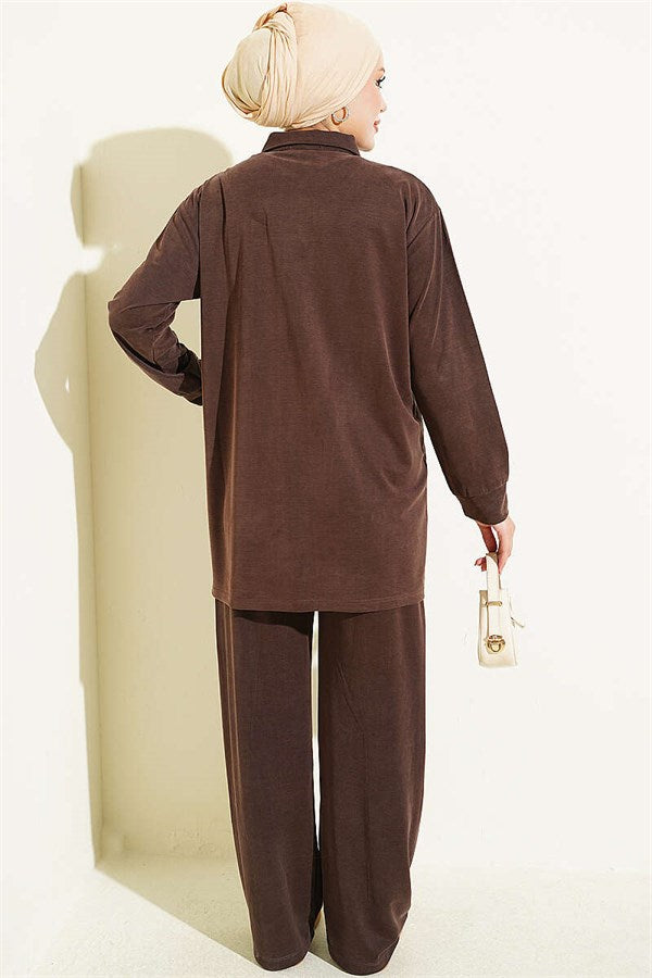 Tencel 2 Piece Set in Coffee with Gold Accessories
