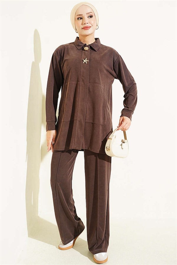 Tencel 2 Piece Set in Coffee with Gold Accessories