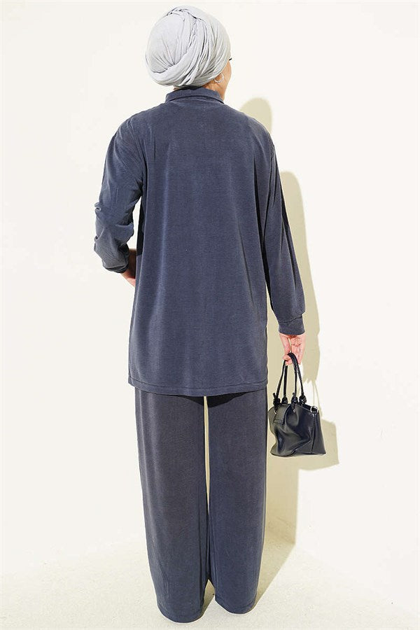 Tencel 2 Piece Set with Gold Accessories, Navy Blue