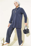 Tencel 2 Piece Set with Gold Accessories, Navy Blue