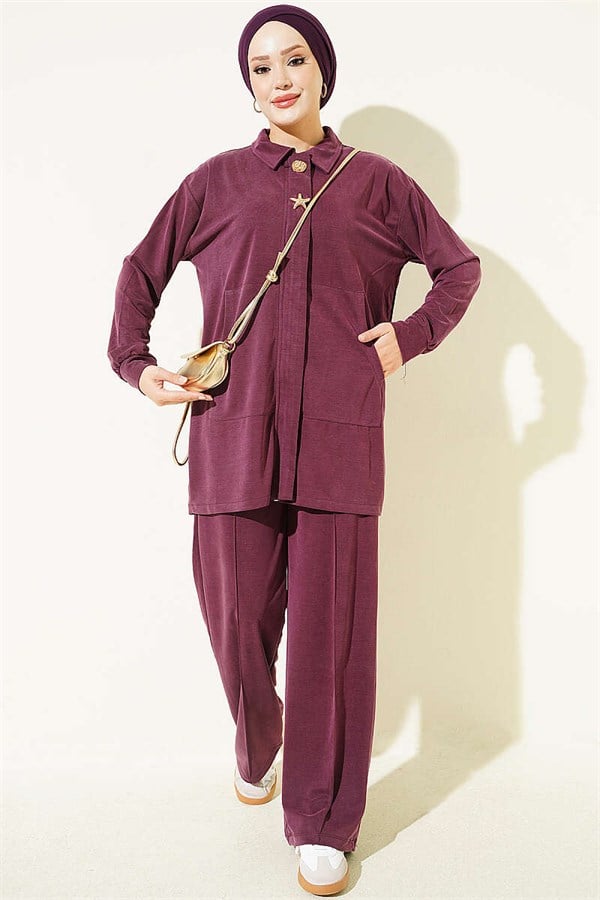 Tencel 2 Piece Set with Gold Accessories, Plum