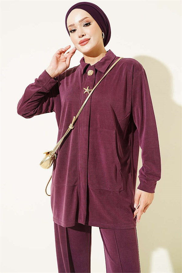 Tencel 2 Piece Set with Gold Accessories, Plum