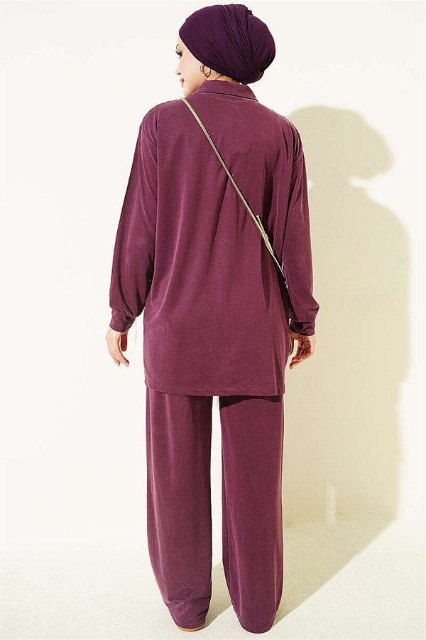 Tencel 2 Piece Set with Gold Accessories, Plum