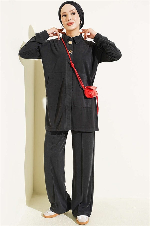 Tencel 2 Piece Set with Gold Accessories, Black