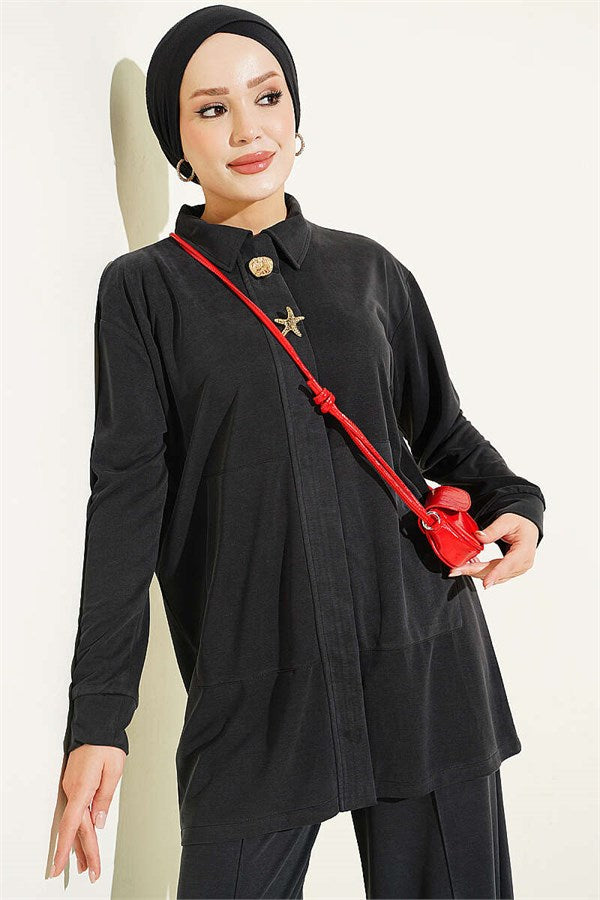 Tencel 2 Piece Set with Gold Accessories, Black