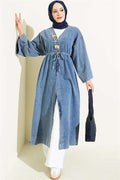 Long Coat with Gold Accessories, Light Blue
