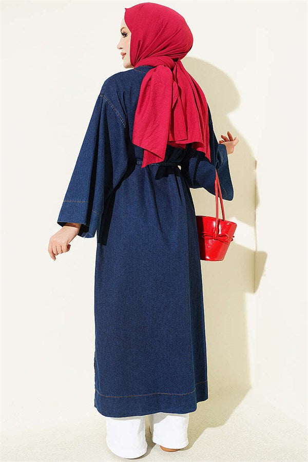 Long Coat with Gold Accessories, Blue