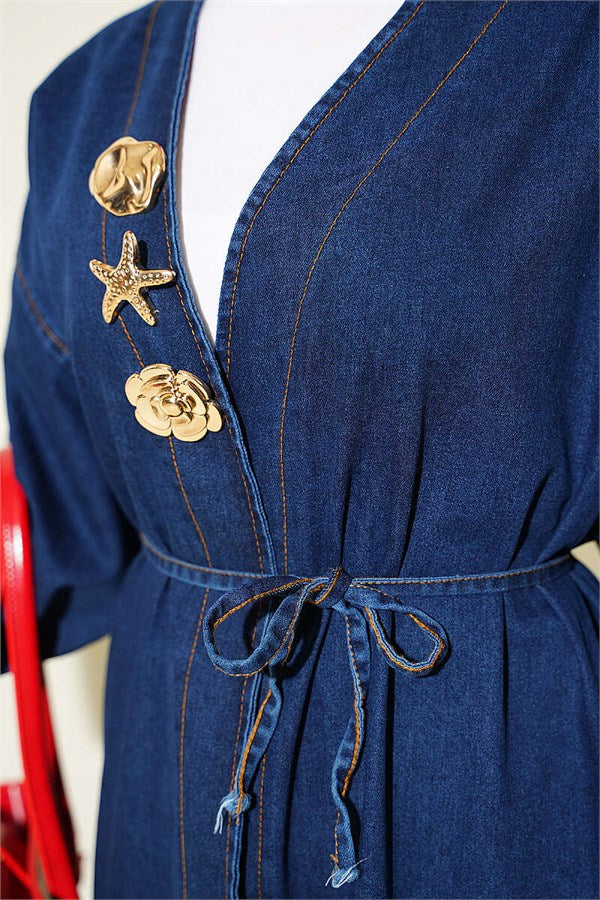 Long Coat with Gold Accessories, Blue