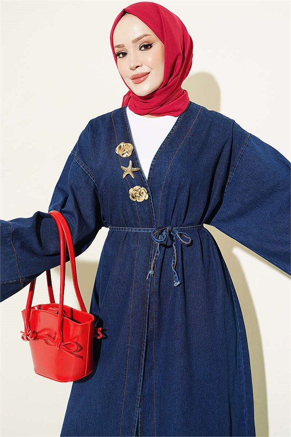 Long Coat with Gold Accessories, Blue