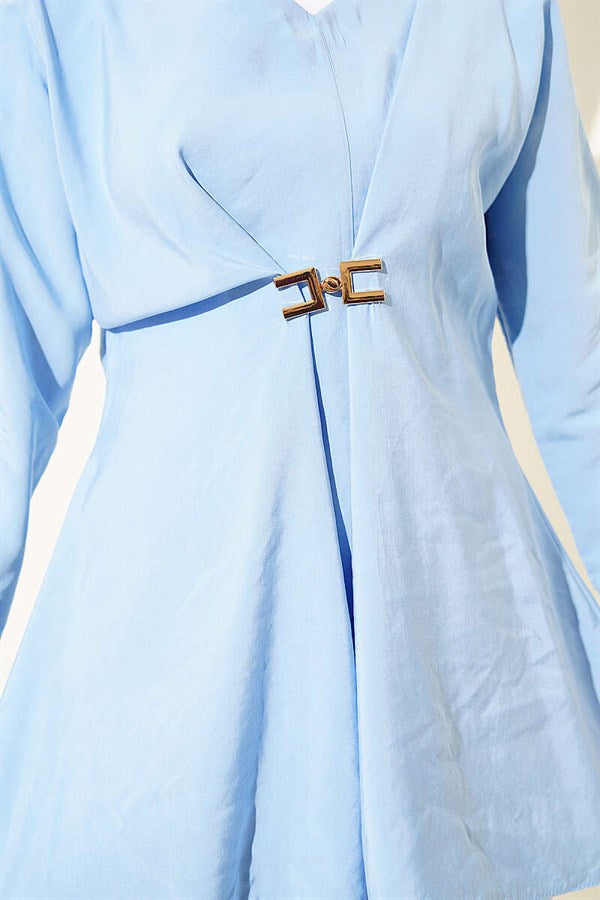Baby Blue V-Neck Modal 2 Piece Set with Gold Accessories