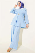 Baby Blue V-Neck Modal 2 Piece Set with Gold Accessories