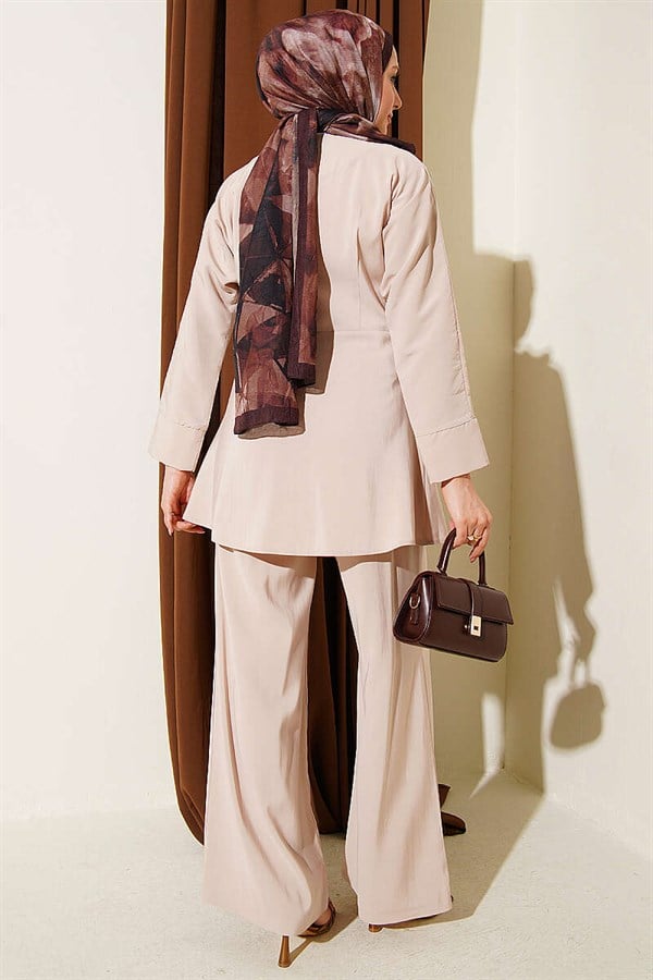 V-Neck Modal 2 Piece Set with Gold Accessories and Stone Embellishments