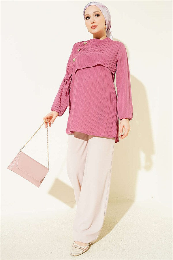 Side-Tie Tunic with Gold Accessories, Rose Pink