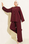 Gold Brit Buttoned Modal 2 Piece Set in Burgundy