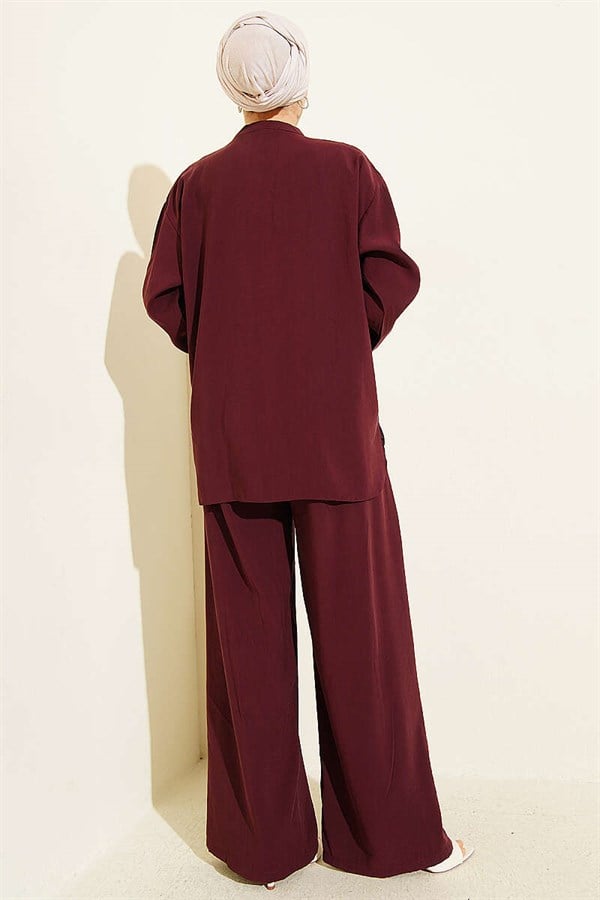 Gold Brit Buttoned Modal 2 Piece Set in Burgundy