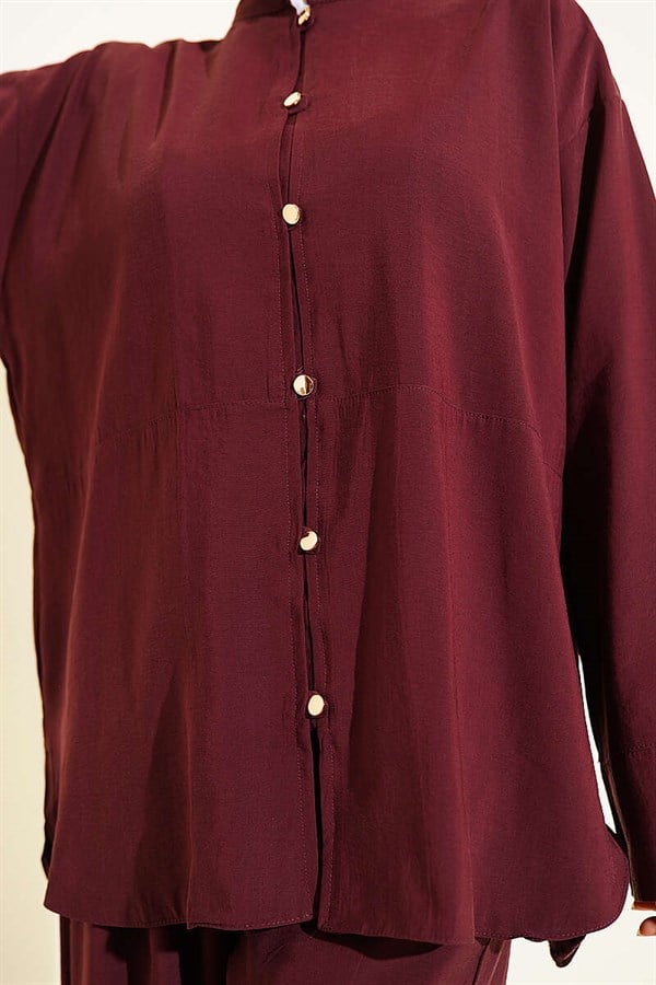Gold Brit Buttoned Modal 2 Piece Set in Burgundy