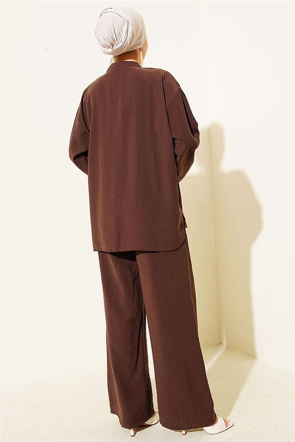 Gold Brit Buttoned Modal 2 Piece Set in Coffee