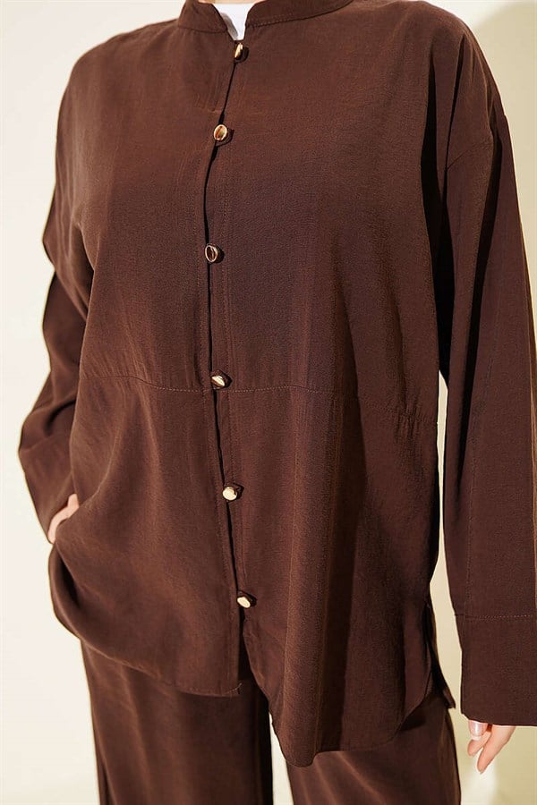 Gold Brit Buttoned Modal 2 Piece Set in Coffee