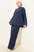 Gold Brit Buttoned Modal 2 Piece Set Navy Blue