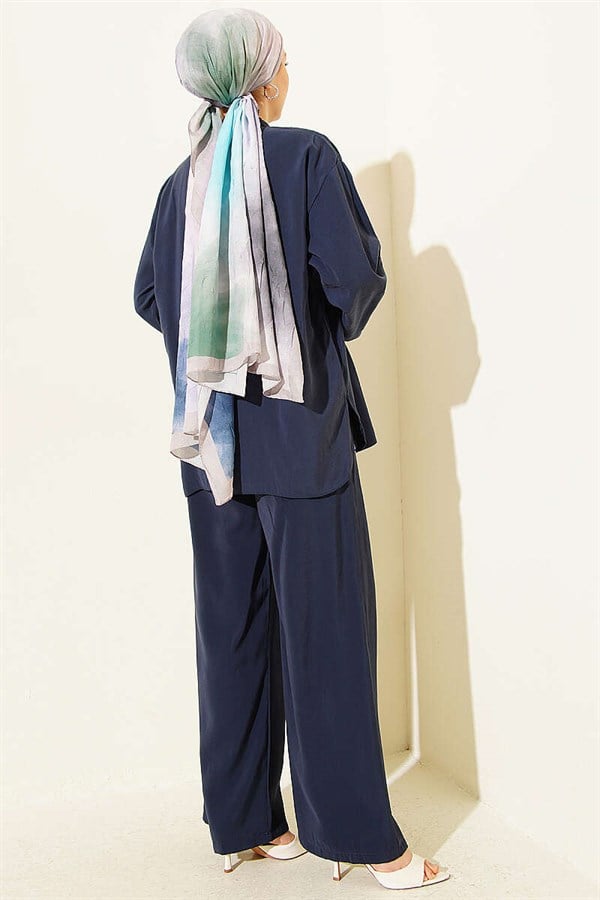 Gold Brit Buttoned Modal 2 Piece Set Navy Blue