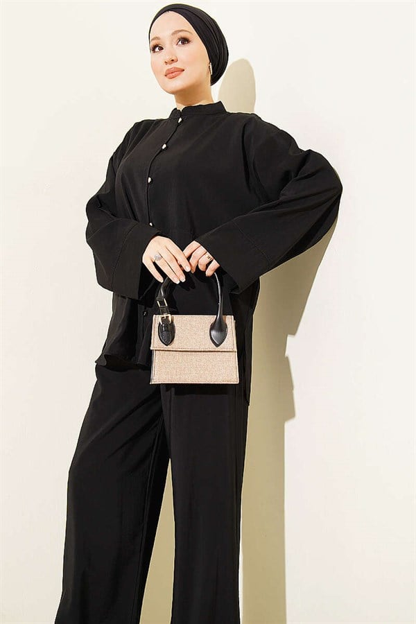 Gold Brit Buttoned Modal 2 Piece Set Black