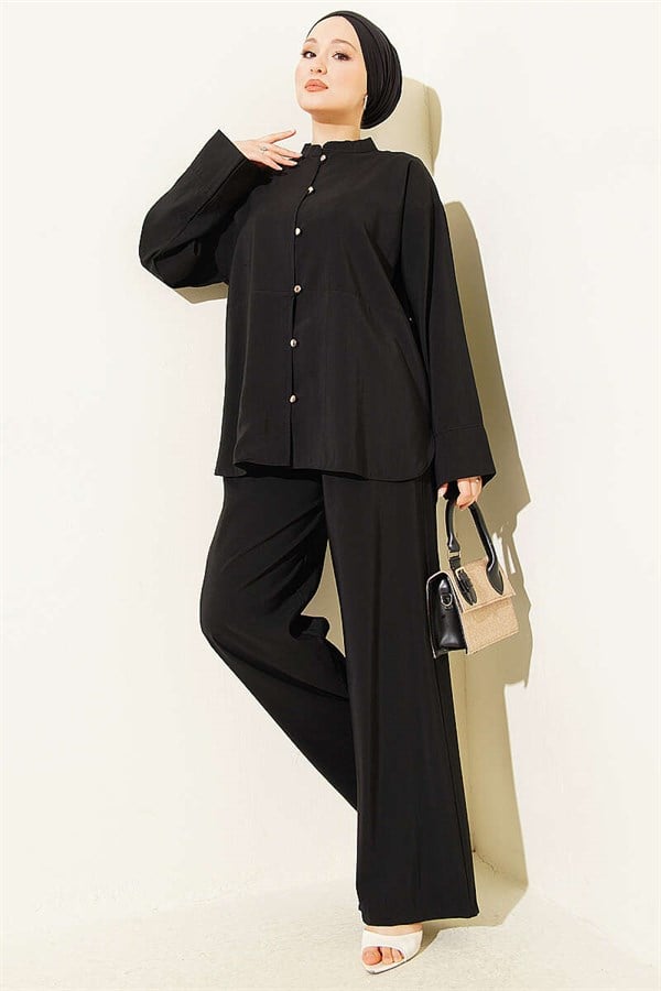 Gold Brit Buttoned Modal 2 Piece Set Black