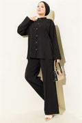 Gold Brit Buttoned Modal 2 Piece Set Black