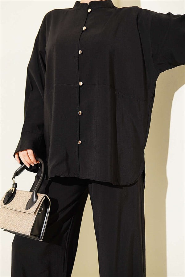 Gold Brit Buttoned Modal 2 Piece Set Black