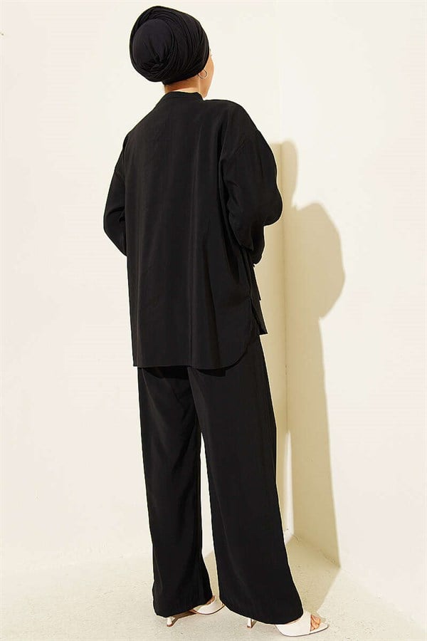 Gold Brit Buttoned Modal 2 Piece Set Black