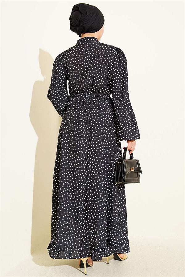 Gold Brit Buttoned Polka Dot Dress Black