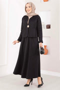 Gold Brooch Jacket and Skirt Two-Piece Set, Black
