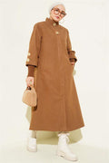 Latte Cashmere Coat with Gold Brooch and Pockets