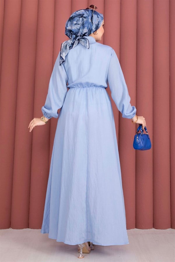 Baby Blue Side-Tie Hijab Dress with Gold Brooch