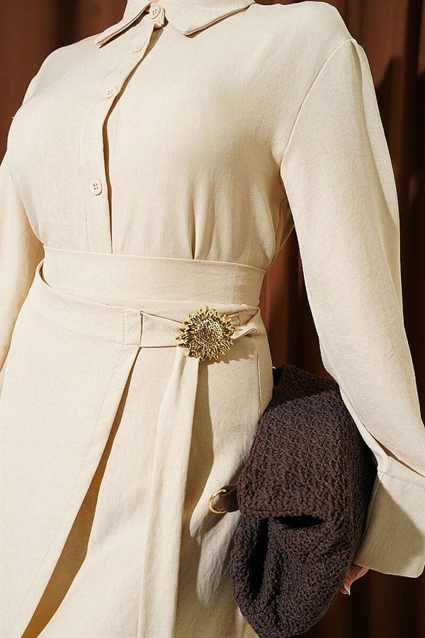 Beige Skirt 2 Piece Set with Gold Floral Accessories
